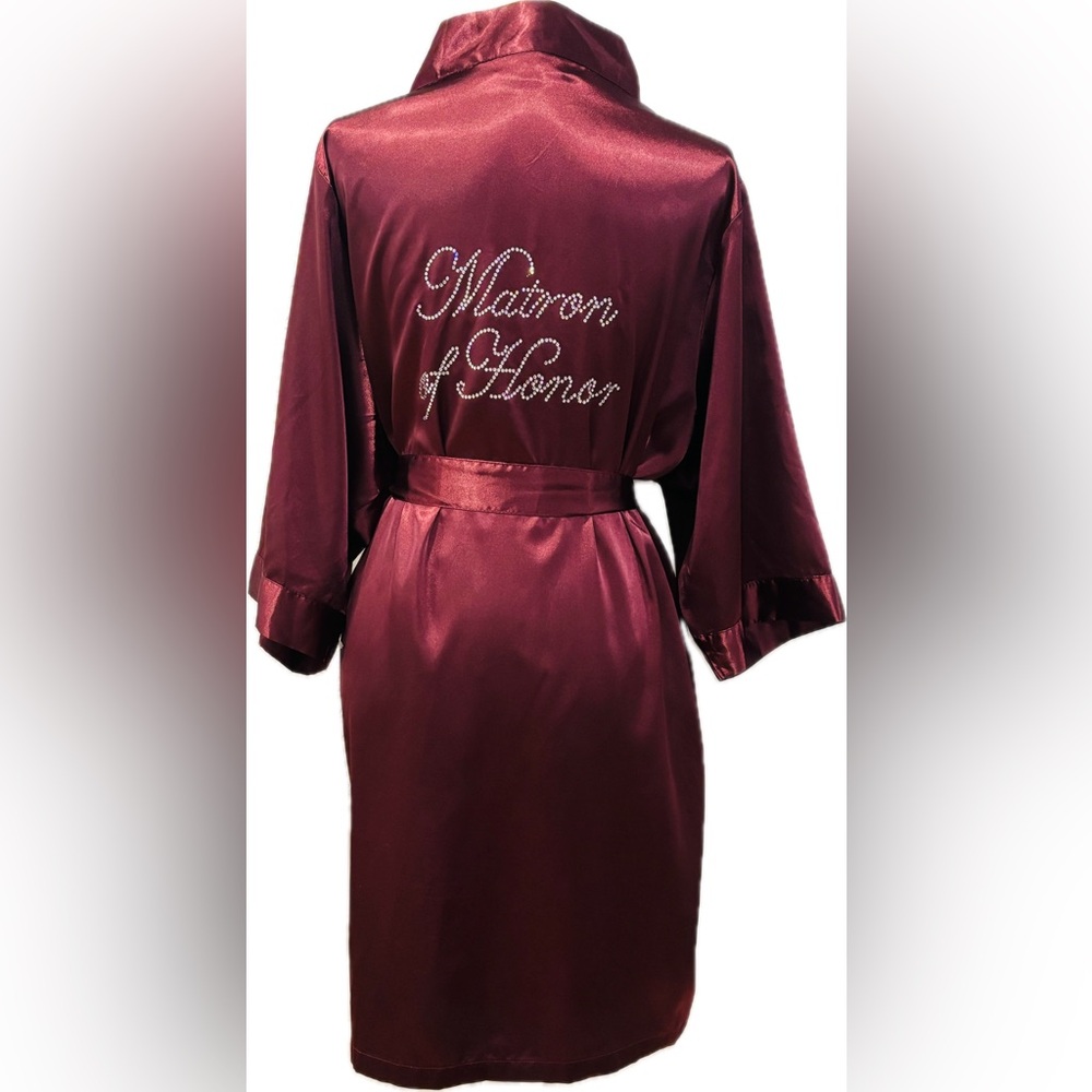 Elegant Matron of Honor Burgundy Satin Robe